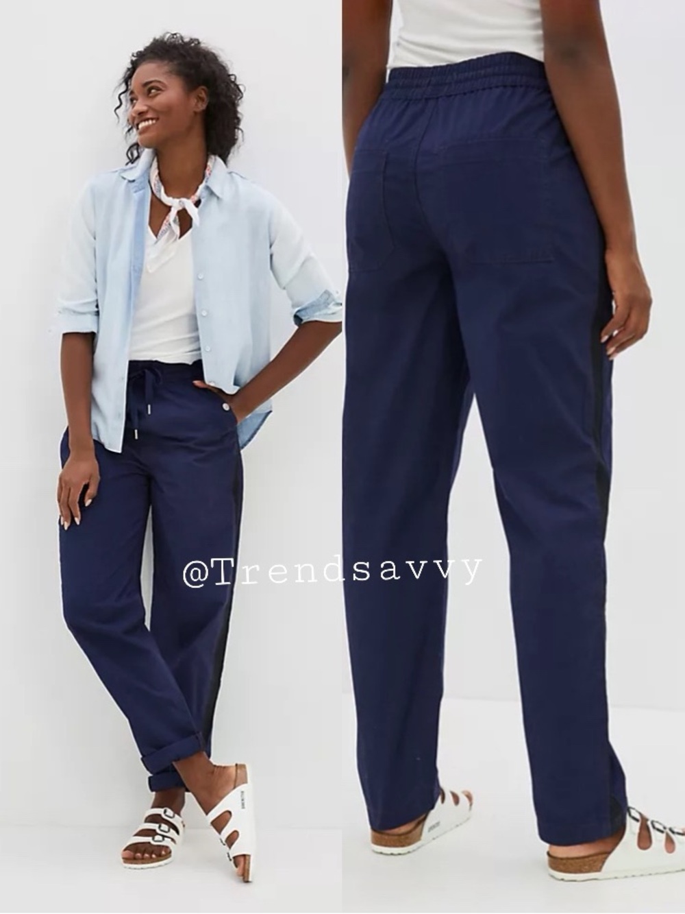 Anthropologie Maeve Tenley Navy Twill Track Pants Small Drawstring Casual Travel